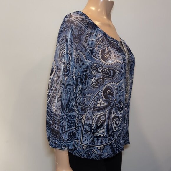 INC International Concepts Paisley Top Long Sleeve Size Medium Blue - Picture 8 of 10